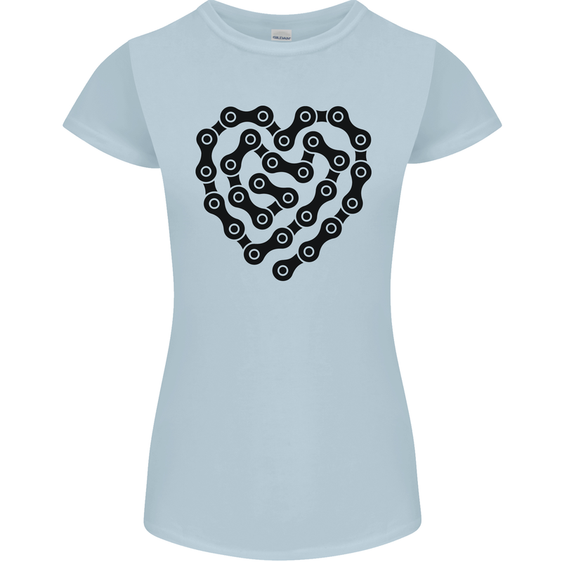 Heart Bike Chain Cycling Biker Motorbike Womens Petite Cut T-Shirt Light Blue