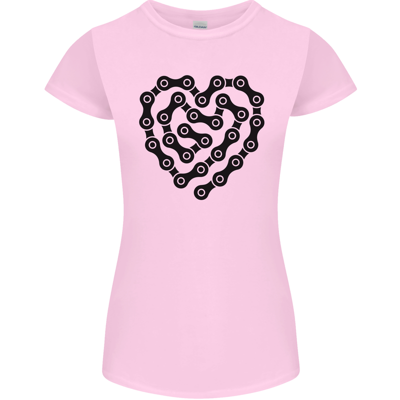 Heart Bike Chain Cycling Biker Motorbike Womens Petite Cut T-Shirt Light Pink