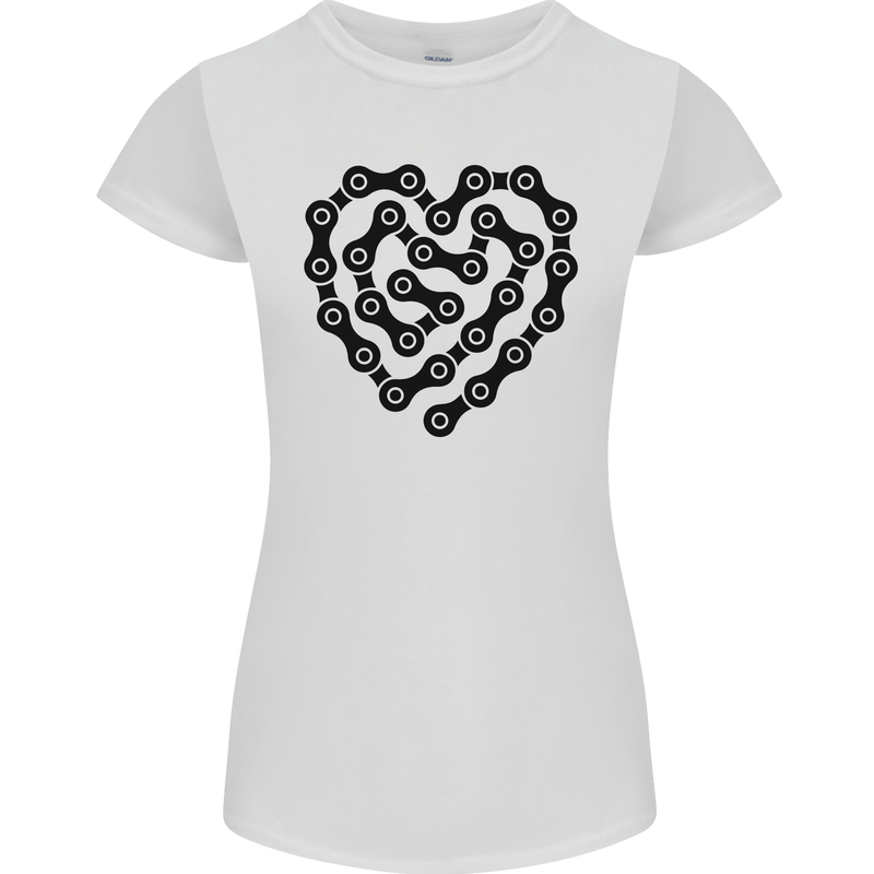 Heart Bike Chain Cycling Biker Motorbike Womens Petite Cut T-Shirt White