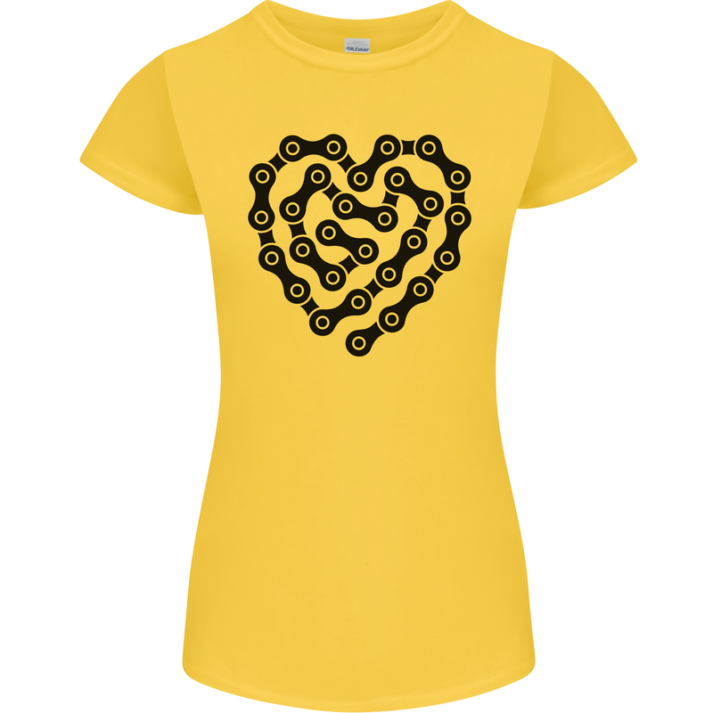 Heart Bike Chain Cycling Biker Motorbike Womens Petite Cut T-Shirt Yellow