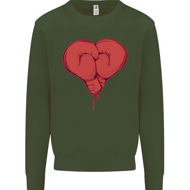 Heart Boxing Gloves Boxer MMA Muay Thai Kids Sweatshirt Jumper Forest Green