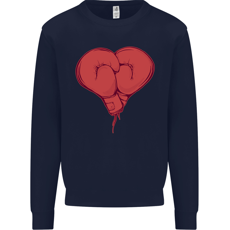 Heart Boxing Gloves Boxer MMA Muay Thai Mens Sweatshirt Jumper Navy Blue