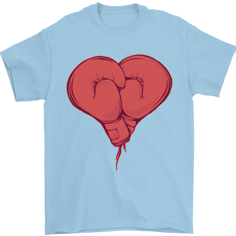 Heart Boxing Gloves Boxer MMA Muay Thai Mens T-Shirt 100% Cotton Light Blue