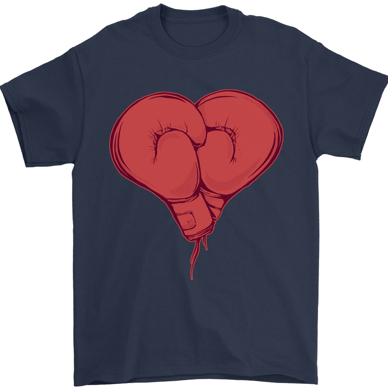 Heart Boxing Gloves Boxer MMA Muay Thai Mens T-Shirt 100% Cotton Navy Blue