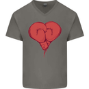Heart Boxing Gloves Boxer MMA Muay Thai Mens V-Neck Cotton T-Shirt Charcoal