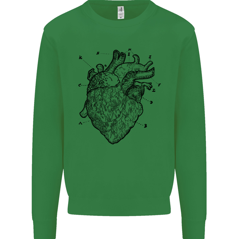 Heart Diagram Kids Sweatshirt Jumper Irish Green
