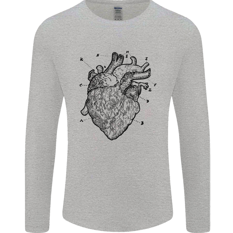 Heart Diagram Mens Long Sleeve T-Shirt Sports Grey