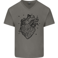 Heart Diagram Mens V-Neck Cotton T-Shirt Charcoal