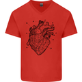 Heart Diagram Mens V-Neck Cotton T-Shirt Red
