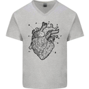 Heart Diagram Mens V-Neck Cotton T-Shirt Sports Grey