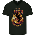 Heart of the Dragon Fantasy Mens V-Neck Cotton T-Shirt Black