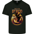 Heart of the Dragon Fantasy Mens V-Neck Cotton T-Shirt Black
