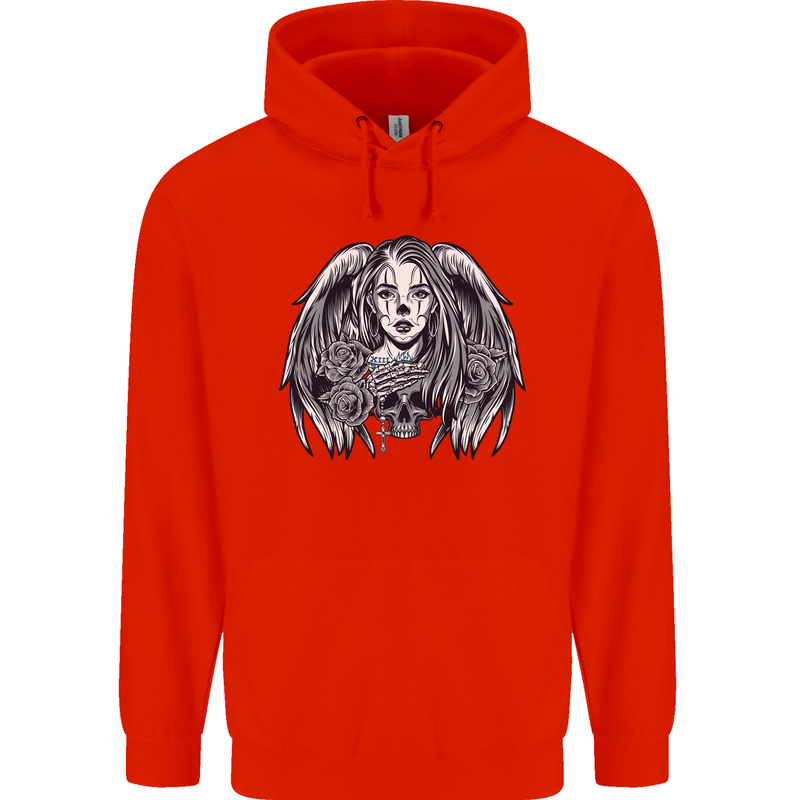 Heaven & Hell Angel Skull Day of the Dead Childrens Kids Hoodie Bright Red