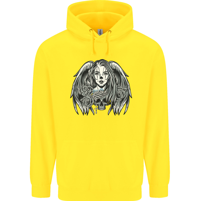 Heaven & Hell Angel Skull Day of the Dead Childrens Kids Hoodie Yellow