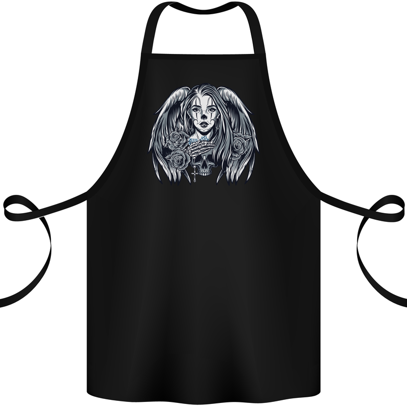 Heaven & Hell Angel Skull Day of the Dead Cotton Apron 100% Organic Black