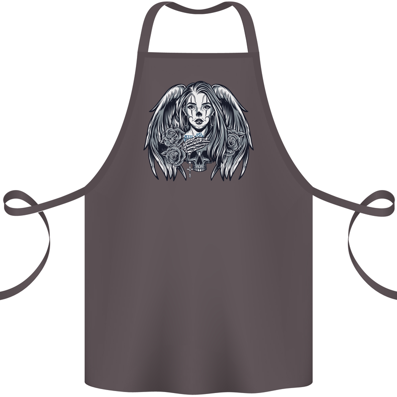 Heaven & Hell Angel Skull Day of the Dead Cotton Apron 100% Organic Dark Grey