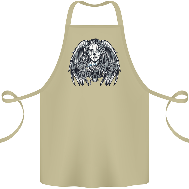 Heaven & Hell Angel Skull Day of the Dead Cotton Apron 100% Organic Khaki