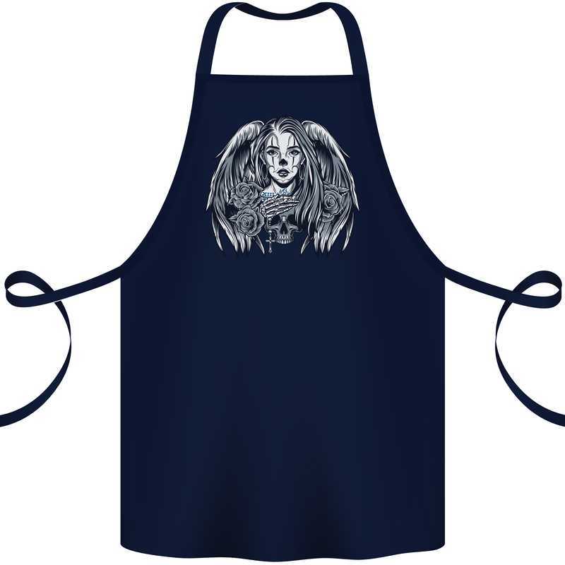 Heaven & Hell Angel Skull Day of the Dead Cotton Apron 100% Organic Navy Blue