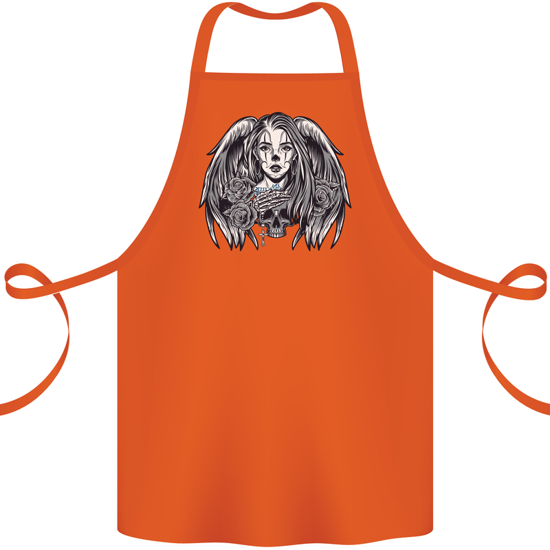 Heaven & Hell Angel Skull Day of the Dead Cotton Apron 100% Organic Orange