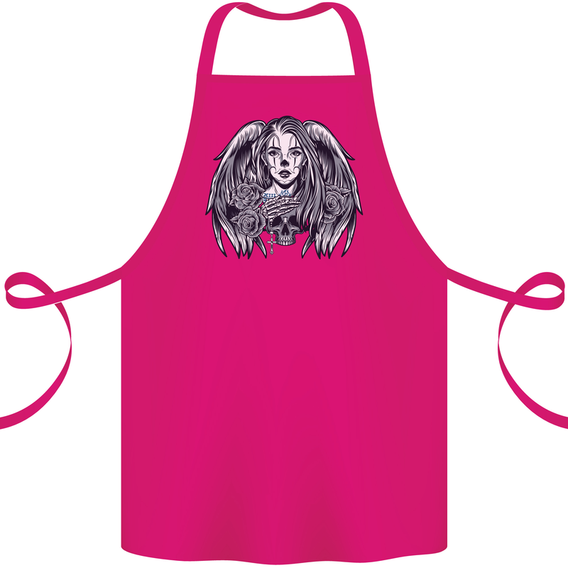 Heaven & Hell Angel Skull Day of the Dead Cotton Apron 100% Organic Pink