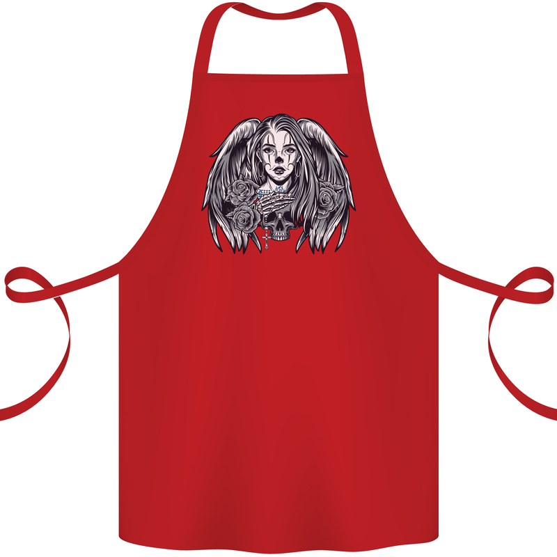 Heaven & Hell Angel Skull Day of the Dead Cotton Apron 100% Organic Red