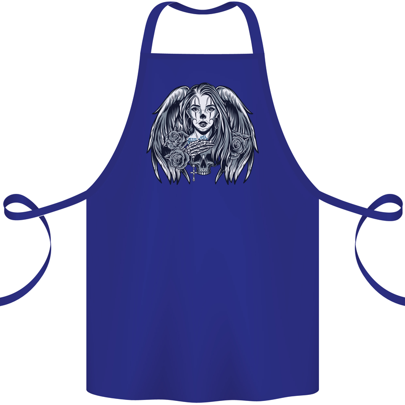 Heaven & Hell Angel Skull Day of the Dead Cotton Apron 100% Organic Royal Blue