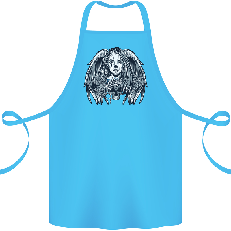 Heaven & Hell Angel Skull Day of the Dead Cotton Apron 100% Organic Turquoise