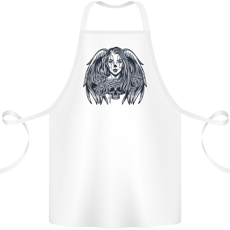 Heaven & Hell Angel Skull Day of the Dead Cotton Apron 100% Organic White