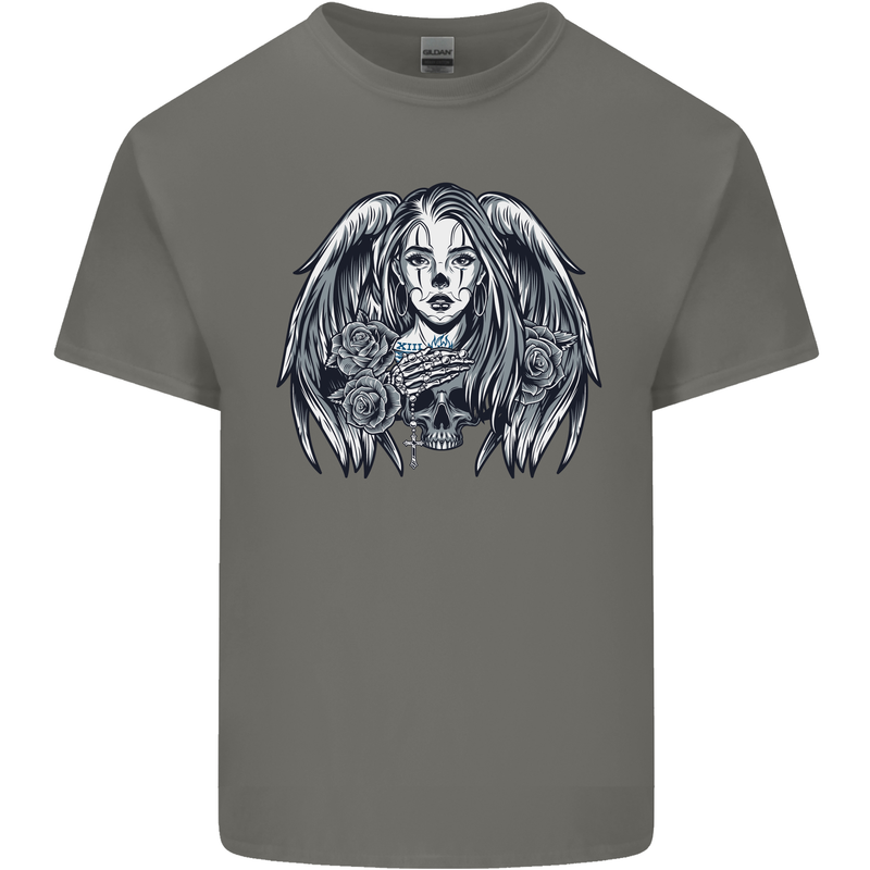 Heaven & Hell Angel Skull Day of the Dead Kids T-Shirt Childrens Charcoal