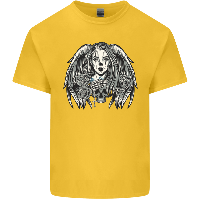 Heaven & Hell Angel Skull Day of the Dead Kids T-Shirt Childrens Yellow