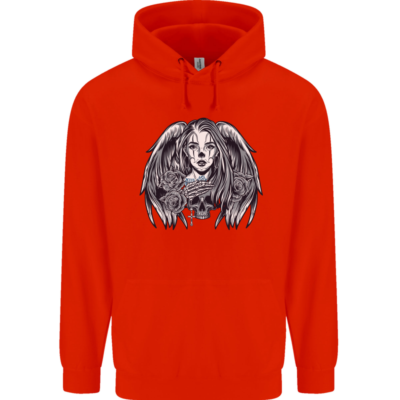 Heaven & Hell Angel Skull Day of the Dead Mens 80% Cotton Hoodie Bright Red