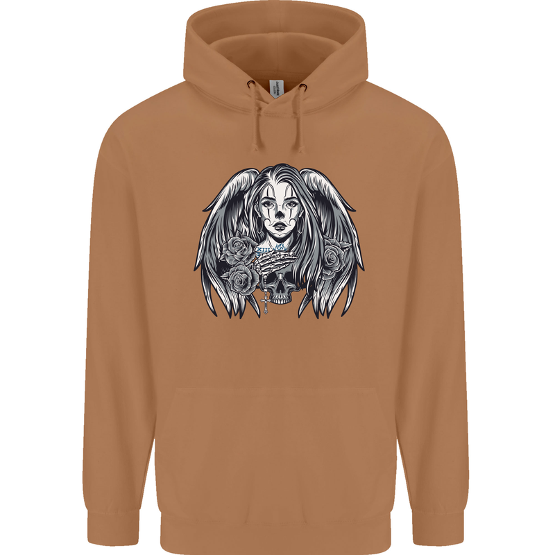 Heaven & Hell Angel Skull Day of the Dead Mens 80% Cotton Hoodie Caramel Latte