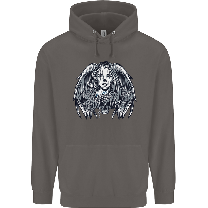 Heaven & Hell Angel Skull Day of the Dead Mens 80% Cotton Hoodie Charcoal