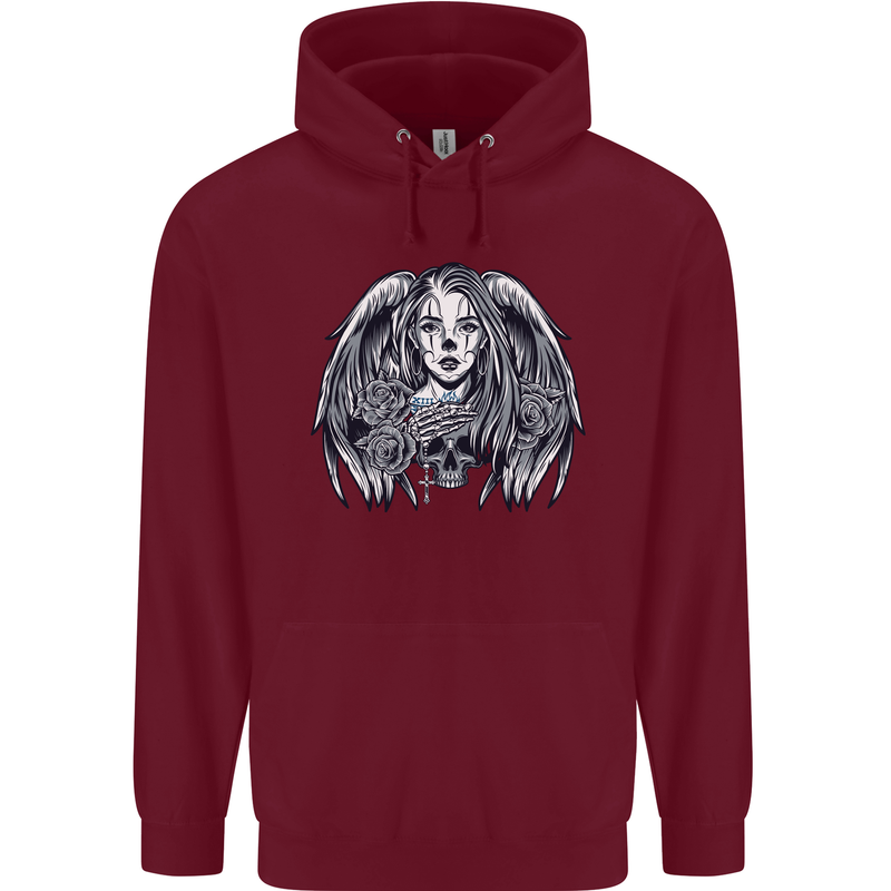 Heaven & Hell Angel Skull Day of the Dead Mens 80% Cotton Hoodie Maroon