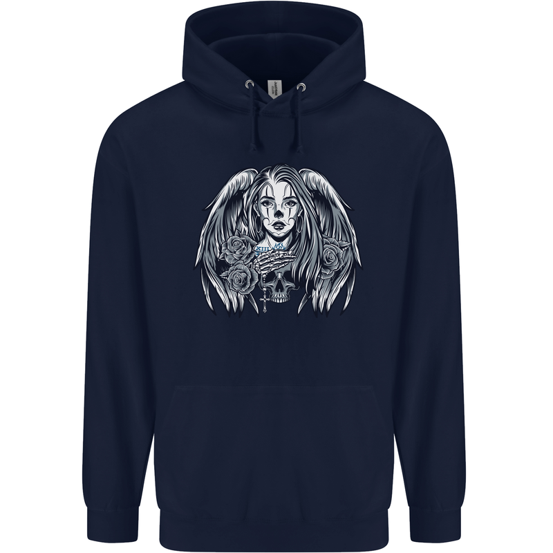 Heaven & Hell Angel Skull Day of the Dead Mens 80% Cotton Hoodie Navy Blue