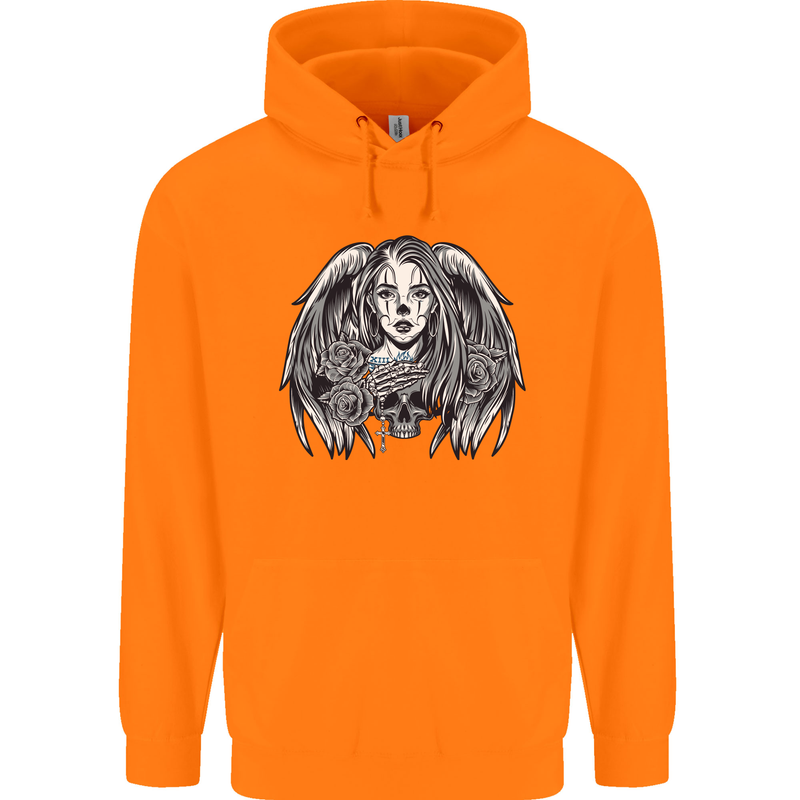 Heaven & Hell Angel Skull Day of the Dead Mens 80% Cotton Hoodie Orange