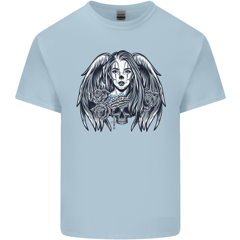 Heaven & Hell Angel Skull Day of the Dead Mens Cotton T-Shirt Tee Top Light Blue