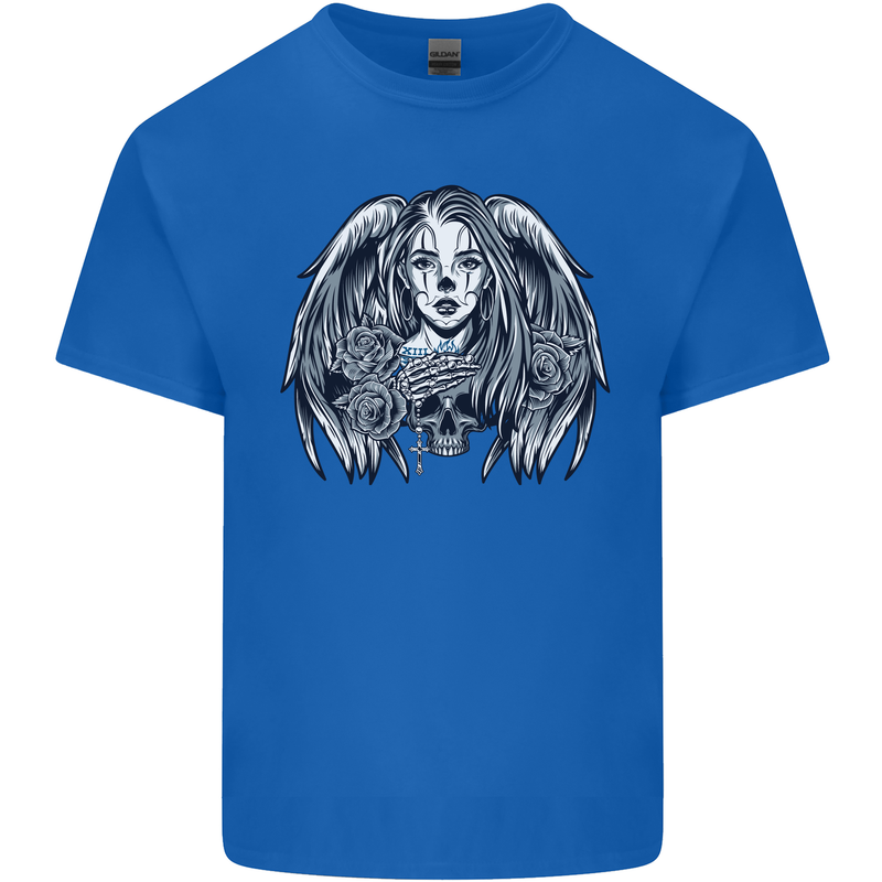 Heaven & Hell Angel Skull Day of the Dead Mens Cotton T-Shirt Tee Top Royal Blue