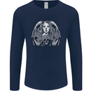 Heaven & Hell Angel Skull Day of the Dead Mens Long Sleeve T-Shirt Navy Blue