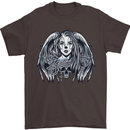 Heaven & Hell Angel Skull Day of the Dead Mens T-Shirt Cotton Gildan Dark Chocolate