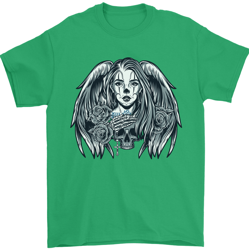 Heaven & Hell Angel Skull Day of the Dead Mens T-Shirt Cotton Gildan Irish Green