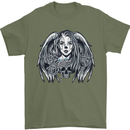 Heaven & Hell Angel Skull Day of the Dead Mens T-Shirt Cotton Gildan Military Green