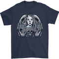 Heaven & Hell Angel Skull Day of the Dead Mens T-Shirt Cotton Gildan Navy Blue