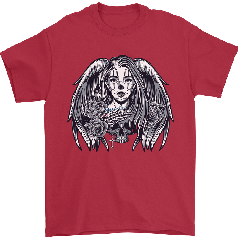 Heaven & Hell Angel Skull Day of the Dead Mens T-Shirt Cotton Gildan Red