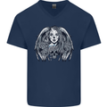 Heaven & Hell Angel Skull Day of the Dead Mens V-Neck Cotton T-Shirt Navy Blue