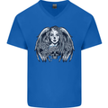 Heaven & Hell Angel Skull Day of the Dead Mens V-Neck Cotton T-Shirt Royal Blue