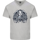 Heaven & Hell Angel Skull Day of the Dead Mens V-Neck Cotton T-Shirt Sports Grey