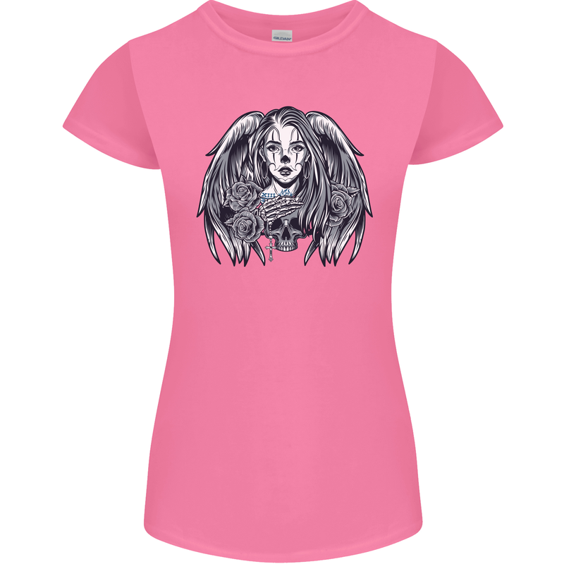 Heaven & Hell Angel Skull Day of the Dead Womens Petite Cut T-Shirt Azalea