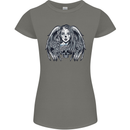 Heaven & Hell Angel Skull Day of the Dead Womens Petite Cut T-Shirt Charcoal