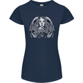 Heaven & Hell Angel Skull Day of the Dead Womens Petite Cut T-Shirt Navy Blue